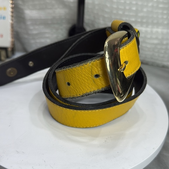 (H) Leatherock 7129 Vintage Yellow BeltWestern-style gold buckle leather, Sz S/M - Picture 5 of 14